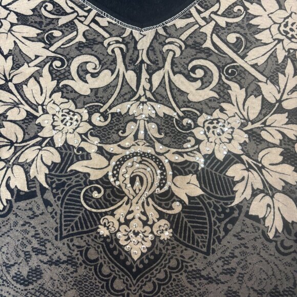 Vanilla Sugar Shirt Small 3/4 Sleeves V Neck Cotton Blend Tattoo All Over Print - Picture 4 of 9